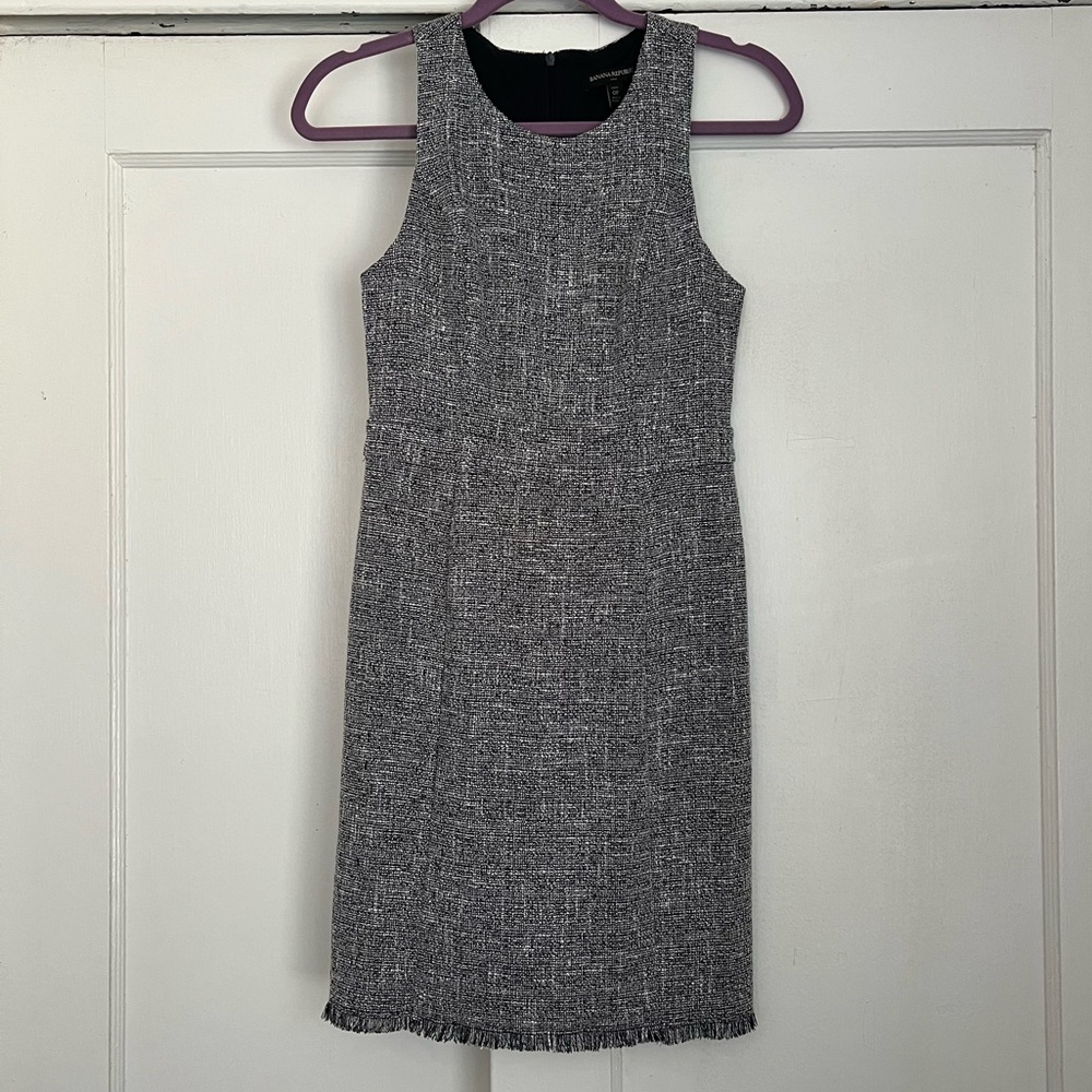 Banana Republic Tweed Navy Work Dress 0 Petite